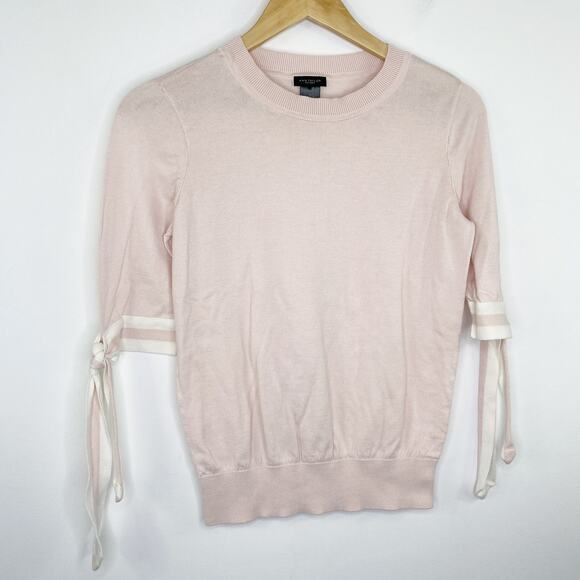 Ann Taylor Factory Pink Crew Neck 100% Cotton Knit Sweater Women's Size Small S - Picture 1 of 6